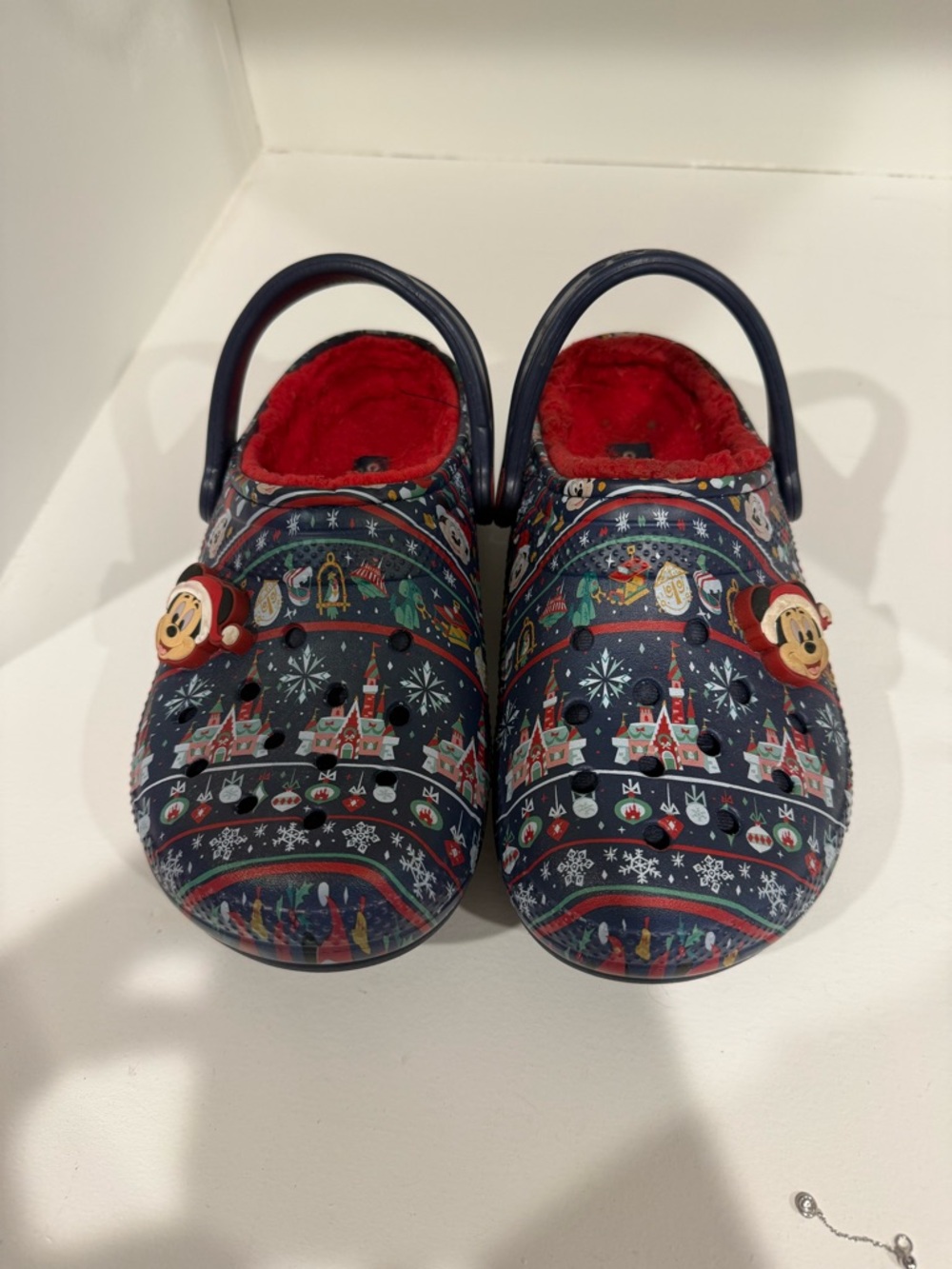 Disney Holiday Print Croc Shoes - Navy with Red Lining